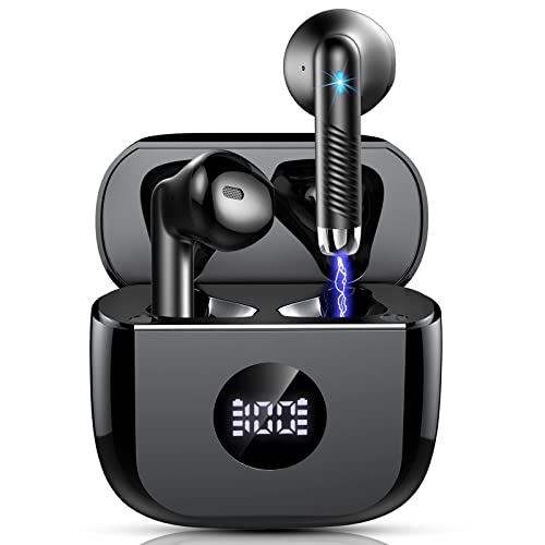 Jxrev Auriculares Inalámbricos, Auriculares Bluetooth 5.3 HiFi Estéreo con Microfono, Cascos Inalambricos Bluetooth Reproducción de 40H, Pantalla LED, IP7 Impermeable, Carga Rápida USB-C, Negro