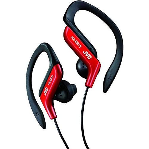 JVC Auriculares Deportivos HA-EB75-RN-U. Auriculares con Gancho Regulable. Ajuste 5 Posiciones, Resistente a Salpicaduras, Sonido Potente con Graves, Cable 1,2m Compatible con Smartphone. Color Rojo