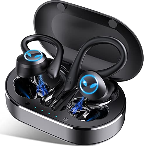 Donerton Auriculares Inalambricos Deportivos, Auriculares Bluetooth 5.1 con Micrófono, IP7 Impermeable, Reproducción de 45 Horas, Calidad de Sonido HD, Cascos Inhalabricos para Trabajos, Correr, Negro