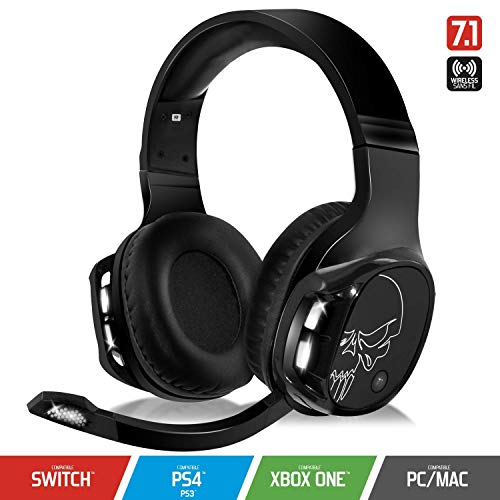 SPIRIT OF GAMER - XPERT-H1100 - Auriculares Inalámbricos 7.1 Surround Black Pro Gamer - LED Blancos - Piel Sintética - Micrófono Flexible - Autonomía 12H - PC / PS4 / XBOX ONE / SWITCH / MAC