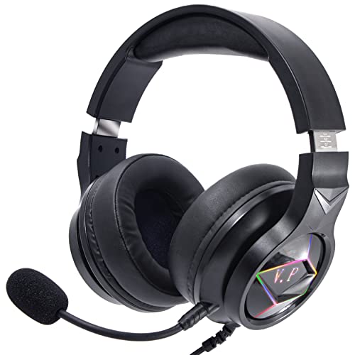 VENICE PLAYER Auriculares Gaming con cable y micrófono extraíble con control de volumen, para PS4PS5XboxSwitchPC, almohadillas de espuma viscoelástica, soporte para auriculares adhesivo incluido,