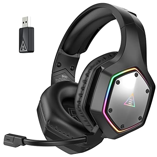 EKSA Auriculares Gaming inalámbricos 2.4GHz, Sonido Envolvente 7.1 Auriculares Gamer PS4 PS5, Auriculares con micrófono cancelación de Ruido ENC y Luces RGB, 36 Hrs de autonomía, Auriculares para