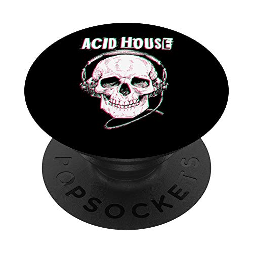 Cráneo borroso de Acid House con auriculares Rave Techno EDM PopSockets PopGrip: Agarre intercambiable para Teléfonos y Tabletas