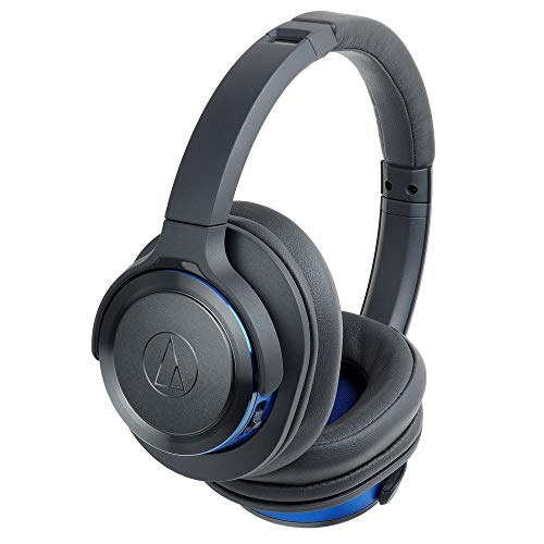 Audio Technica ATH-WS660BTGBL Solid Bass Bluetooth Wireless Over-Ear Headphones Foldable with Microphone (Gumetal/Blue)