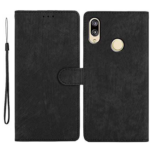 Yiscase Funda para Huawei P20 Lite | Funda protectora de piel de color sólido | Funda magnética de piel [función atril] [ranuras para tarjetas] Funda protectora | Negro