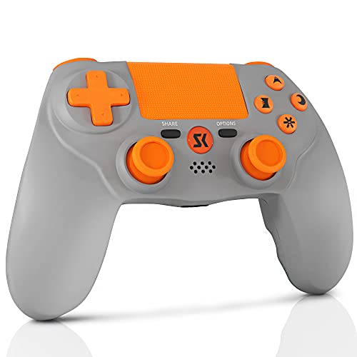 Lioeo Mando para P4 Inalambricos, Gamepad Controller para Playstation 4 Inalámbrico de Doble Vibración Six-Axis con Touch Pad y Conector de Audio 3,5mm para Playstation 4 / PS3 / PC (Naranja Gris)