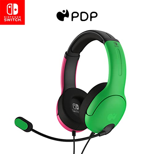 PDP Gaming LVL40 Stereo Headset with Mic for Nintendo Switch - PC, iPad, Mac, Laptop Compatible - Noise Cancelling Microphone, Lightweight, Soft Comfort On Ear Headphones - Pink/Green