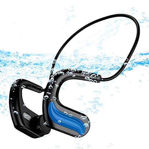 AQUYY Auriculares de Conducción ósea para Natación con 32GB de Memoria, IPX8 Impermeable Auriculares Bluetooth 5.0, Cascos MP3 Inalámbricos de Oreja Abierta para Bucear Correr Deportes Fitness Blue