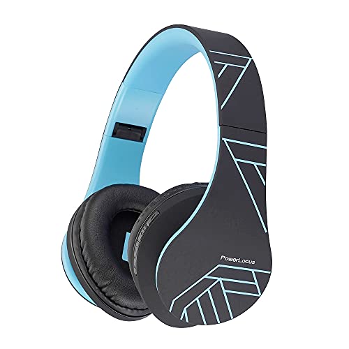 PowerLocus Auriculares Inalámbricos Diadema, Cascos Bluetooth con Micrófono Incorporado, Alta fidelidad Estéreo Plegables Cerrados, Micro SD/TF, FM para Móviles/TV/PC (Azul/Negro)