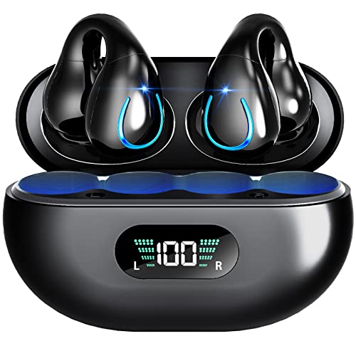 Kinganda Auriculares Inalambricos, Ear-Clip de Oreja Abierta inalámbrica Auriculares, Tapones Abiertos para Correr, Pantalla LED, Calidad HiFi, Impermeable,Bluetooth 5.3 Auriculares conducción ósea