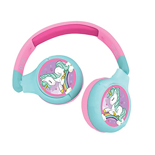 LEXIBOOK- Unicornio Auriculares Bluetooth 2 en 1 - Estéreo inalámbrico, Seguro, Plegable, Ajustable, Unicorn