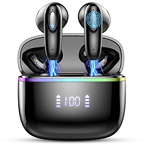 Auriculares Inalambricos, Auriculares Bluetooth 5.3 con 4 HD Mic, 40H HiFi Estéreo Cascos Inalambricos Bluetooth, Controlador de 13 mm, In-Ear Auriculares Pantalla LED, IP7 Impermeable, USB-C, Negro