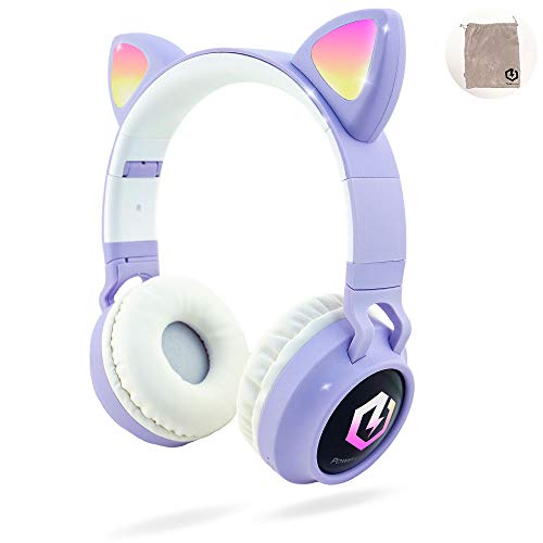 PowerLocus Auriculares Bluetooth de Diadema para niños, Cascos Bluetooth Inalámbricos, Auditiva Límite de 85DB, Sonido Estéreo, con Micrófono, Micro SD, Plegable, Estuche Cascos para Movil, Tablet,PC