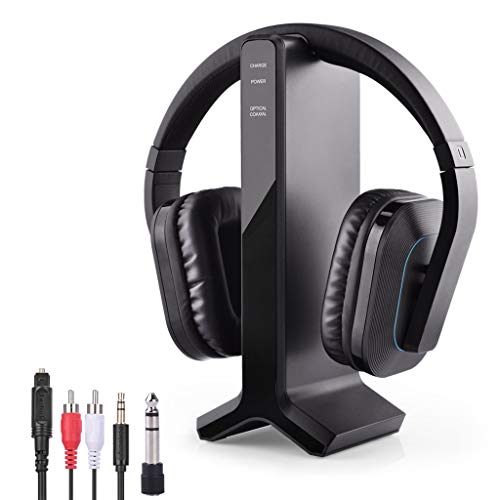 Avantree HT280 Auriculares Inalámbricos Diadema para Ver TV con 2.4G RF Base de Carga del Transmisor, Cascos de Alto Volumen Ideales para Personas Mayores y, Rango de 30M