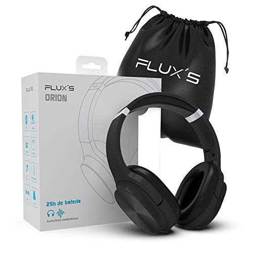 Auriculares Inalámbricos de Diadema Flux’S, Cascos Bluetooth 5.0, HiFi, Plegables, Micrófono Incorporado, Micro SD MP3 y Radio FM, para iPhone/Android/Samsung/Tablet/TV (Negro)