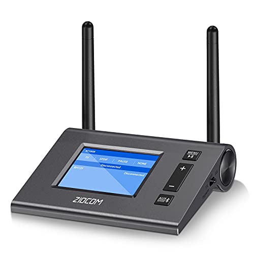 ZIOCOM Receptor Transmisor Bluetooth para TV, Pantalla LCD Visible única, Adaptador Inalámbrico Bluetooth con aptX de Baja Latencia, Auxiliar óptico Digital de 3,5 mm para Computadora, PC, Altavoces