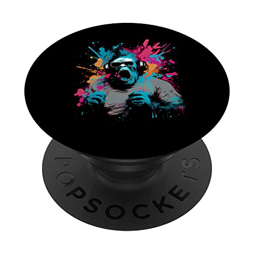 Loud Monkey DJ con auriculares Gafas de sol Gorila Music Fan PopSockets PopGrip Intercambiable