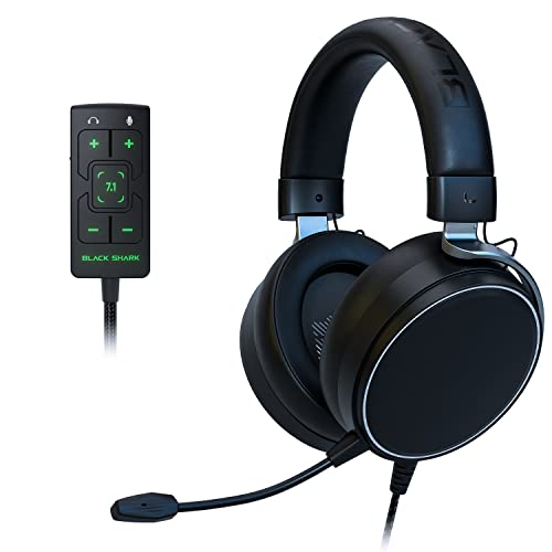 Black Shark Cascos Gaming para PC, PS4, PS5, Switch, Sonido Espacial Envolvente 7.1, Micrófono con Reducción de Ruido Desmontable, Auriculares Gaming con Conector Audio 3,5 mm y Tarjeta de Sonido USB