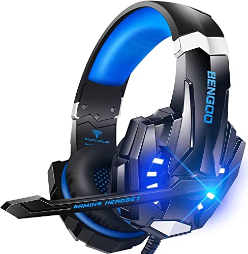 Cascos Gaming con Cable PS4, Auriculares estéreo de Juegos para PS5, PC, Mac Nintendo, Xbox One, Playstation 5, Auriculares Gaming con Microfono, luz LED, Cancelacion de Ruido, y Microfono (Azul)