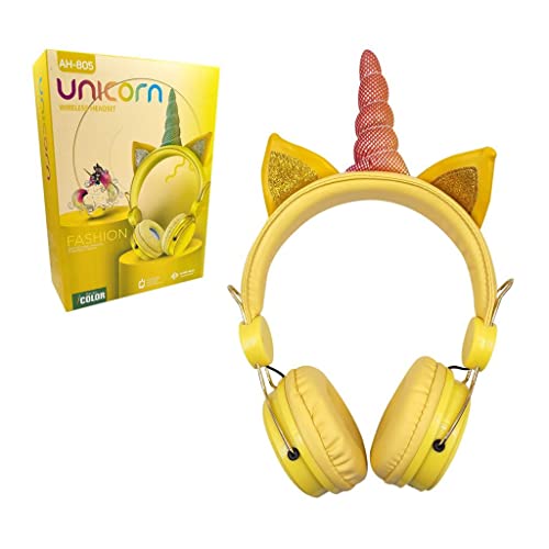 Auriculares inalambricos de Unicornio Amarillos. Auriculares para Gamer. Auriculares para Streaming.Auriculares inalambricos