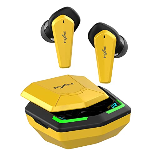 PXN S2 Auriculares Inalámbricos Gaming, Wireless Earbuds para Juegos con Baja Latencia y Micrófono Ultra Claro, Estéreo Hi-Fi, Efecto EQ, Luz RGB, ANC+ENC, App Gestionar -Amarillo