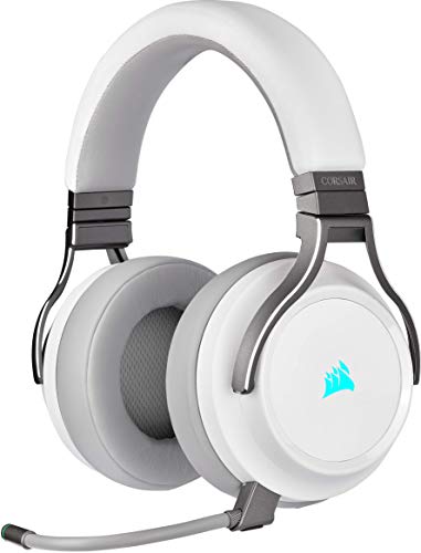 Corsair VIRTUOSO RGB WIRELESS, Auriculares para Juegos de Alta Fidelidad, Envolvente e Inmersivo 7.1, Micrófono Extraíble y Omnidireccional, para PC, PS4, Switch y Móviles, Blanco