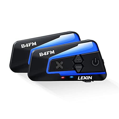 LEXIN 2X B4FM Intercomunicador Casco Moto Bluetooth, Manos Libres Moto 1-10 Motoristas de 2000m, Sistema Comunicación con Compartir Música Radio FM, Auriculares para Motocicleta/ATV