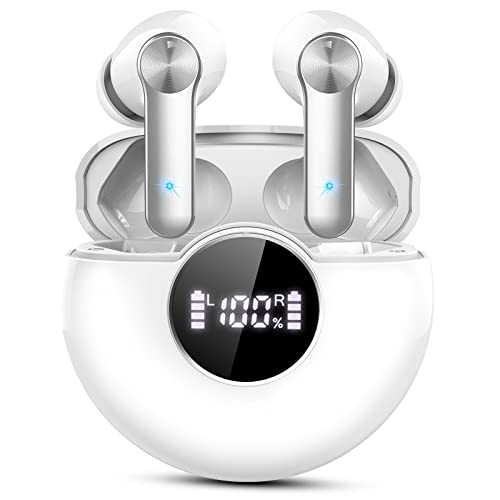 Tianeer Auriculares Inalambricos, Auriculares Bluetooth 5.2 con HD Micrófono, 48Hrs de Reproducción, IP7 Impermeable,USB-C,Hi-Fi Estéreo Cascos Inalambricos con Control Táctil (Blanco)