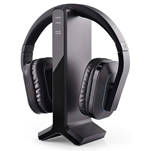 Avantree HT280 Auriculares Inalámbricos para Ver TV con 2.4G RF Base de Carga del Transmisor, Auriculares de Alto Volumen Ideales para Personas Mayores y Discapacidad Auditiva, Rango 30M