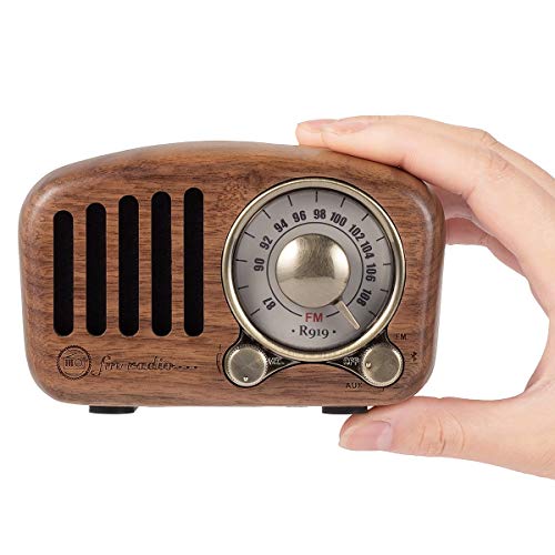 PRUNUS J-919 Radio Transistor FM SD MP3 Bluetooth de Formato de Madera Retro-Clásico, con Altavoz, función AUX, Sintonizador Circular de 270º y indicador de sintonía. (Madera de Nogal)