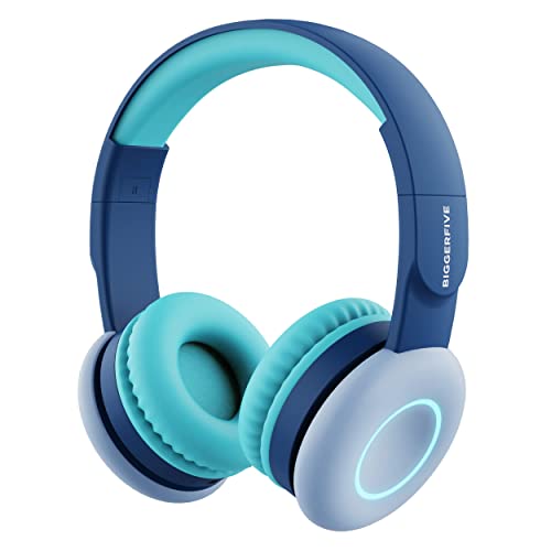 BIGGERFIVE Auriculares Bluetooth para Niños Niñas con Luz LED, Auriculares Inalámbricos con Micrófono, Volumen Limitado de 85dB / 94dB, Plegable Auriculares con Cable para Niños para Escuela/Mesa/PC