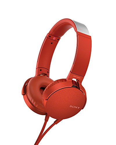 Sony MDR-XB550AP - Auriculares de Diadema Extra Bass (Micrófono Integrado Compatible con Smartphones, Diadema Metálica Adaptable) Color Rojo, Talla Única