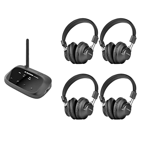 Avantree Quartet múltiples Auriculares inalámbricos Paquete 4, Excelente Sonido HD, hasta 100, Manojo Disco Fiesta silenciosa, 2 Modos ecualización, Sistema Escucha Exterior película Cole Iglesia TV