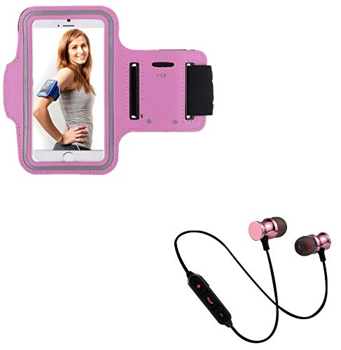 Pack Deportivo para Huawei P Smart Z Smartphone (Auriculares Bluetooth Metal + Brazalete) Courir T8 (Rosa)