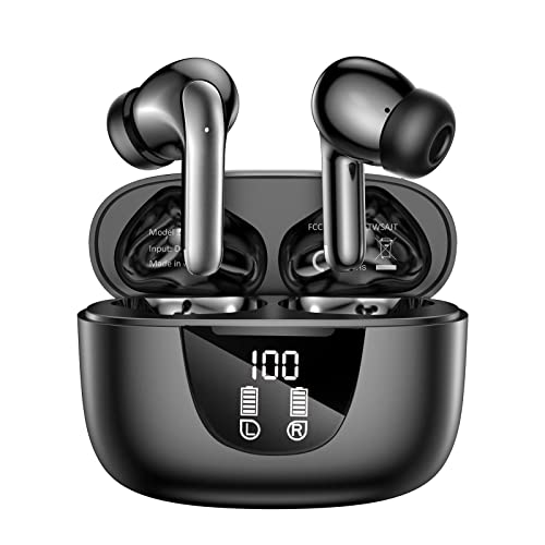 VTKP Auriculares InaláMbricos Bluetooth, Bluetooth 5.3 Cascos Inalambricos Bluetooth Intrauditivos con Pantalla LED, Graves Profundos, CóModos de Llevar, Adecuados para Correr y Hacer Deporte-Negro…