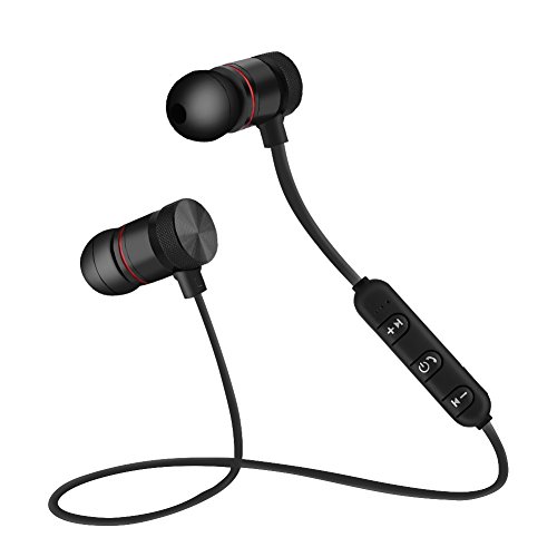 Auriculares Bluetooth 4.1, inalámbricos, deportivos, estéreo, antiruido, antisudor, cómodos y baratos, para varios modelos de smartphone, ordenador, rojo y negro