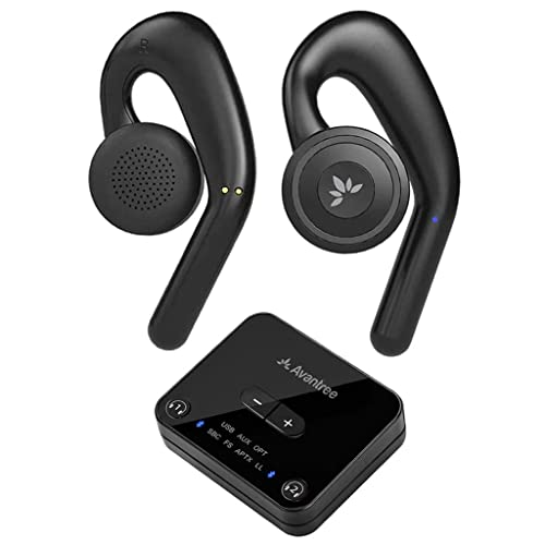 Avantree Candid - Auriculares inalámbricos de oído Abierto y transmisor Bluetooth para Ver televisión TV con Sonido Fuerte y Claro, Ganchos para los oídos no Ajustables