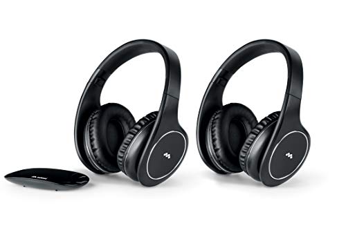 Meliconi HP Easy Digital Bundle, 2 auriculares de TV estéreo inalámbricos, 100% digitales, con entrada de audio analógica/digital y base de transmisor dimensional negro