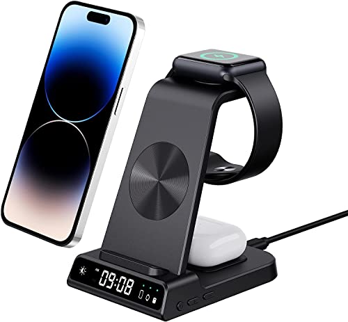 leChivée Cargador Inalámbrico iPhone, Estación de Carga Inalámbrica 3 en 1 con Reloj para iPhone 1 4 Pro Max/14 Pro/14 Plus/ 13/12, Cargador Apple Watch Compatible con Apple Watch 8/7/6/5, Air Pods 2