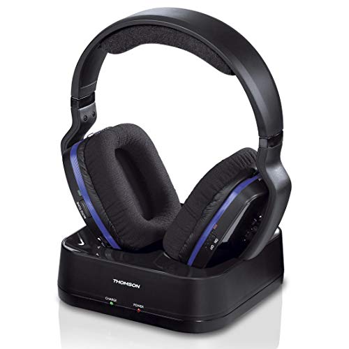 Thomson Auriculares inalámbricos para TV «WHP3311BK» (supraaurales, con estación de carga del sistema, PLL, supraaural, alcance 100 m, 863 MHz, inalámbricos) Negro/Azul