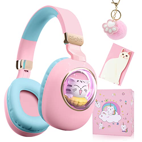 Auriculares inalámbricos para niños con micrófono, Auriculares de Gato 3D para niños con luz LED, Auriculares Bluetooth Plegables