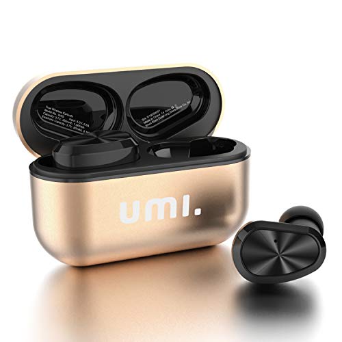 Amazon Brand - Umi Auriculares-inalámbricos-W5s-Auriculares-Bluetooth 5.2 Cascos-inalambricos IPX7 compatibles iPhone Samsung Huawei y Estuche metálico con Base de Carga(Dorado)