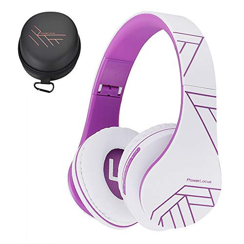 PowerLocus P2 – Auriculares Bluetooth inalambricos de Diadema Cascos Plegables, Casco Bluetooth con Sonido Estéreo Micro SD/TF, FM con micrófono y Audio Cable para Movil, PC, Tablet - Violeta