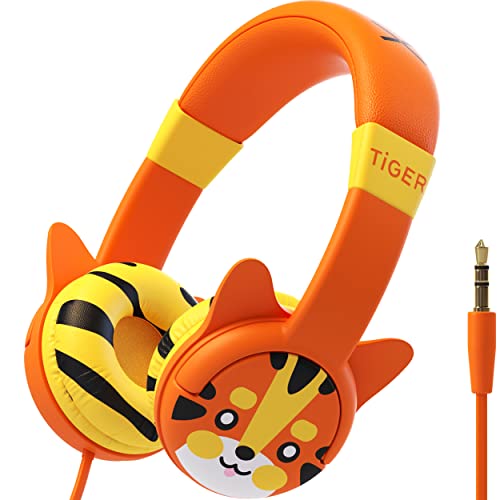 Kidrox Auriculares para niños Tiger-Ear - Headphones protección Volumen Máximo 85 dB - Cascos Niños Diadema, Auriculares Niña, Auriculares Inalámbricos Niños, Auriculares Infantiles (Naranja)