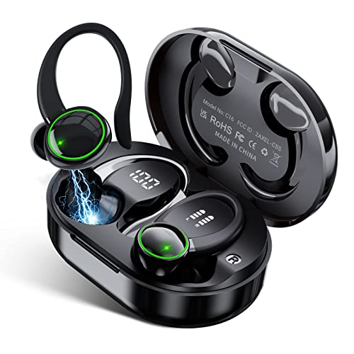 Auriculares Inalambricos Deportivos, Auriculares Bluetooth 5.3 Estéreo con Micrófono, 48H Cascos Inalambricos con Doble Pantalla LED e Control Táctil, IP7 Impermeable Auriculares/USB C/Running/Sport