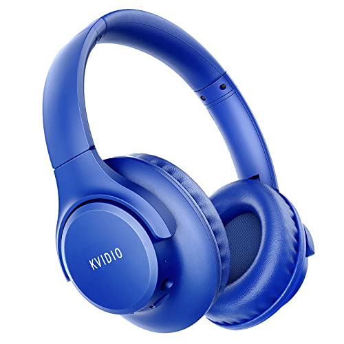 KVIDIO Auriculares Supraaurales Inalámbricos, 55 Horas de Reproducción Auriculares Bluetooth, Cascos Ligeros Plegables con Micrófono, Graves Profundos (Azul)