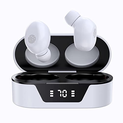 VIIMI Auriculares Inalámbricos, Auriculares Bluetooth 5.3 Cancelación de Ruido, In Ear Impermeable Deportivos con Estuche de Carga y micrófono, Reproducción de 40H Control Táctil, White/Blanco