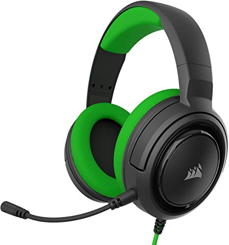 Corsair HS35 - Auriculares Stereo para Juegos (Membrana Neodimio de 50 mm, Micrófono Unidireccional Extraíble, Estructura Ligera, Compatible con Xbox One, PS4, Nintendo Switch y Móviles), Verde