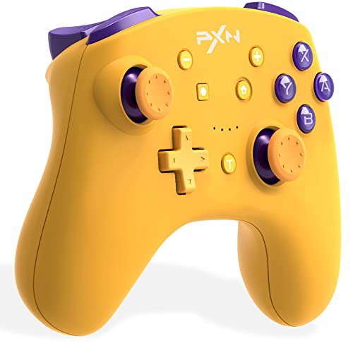 PXN 9607X Mando Switch Inalambrico, Mando Switch Pro, Mandos con Giroscopio de 6 Ejes, NFC, Vibraciones y Turbo, Controller para Switch Lite|OLED & PC -amarillo