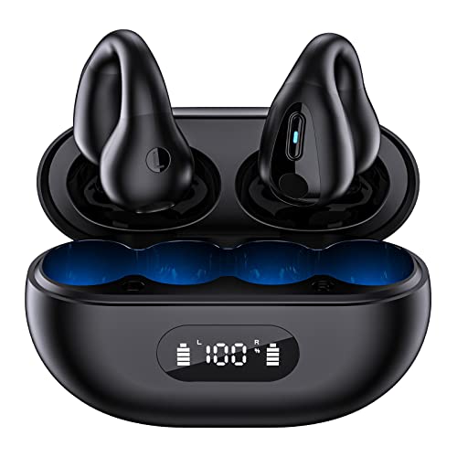 IFUFR Auriculares con Clip para la Oreja de conducción ósea inalámbricos Bluetooth 5.3, Auriculares con cancelación de Ruido de Oreja con Clip, Mini Auriculares Deportivos para Correr, Ciclismo